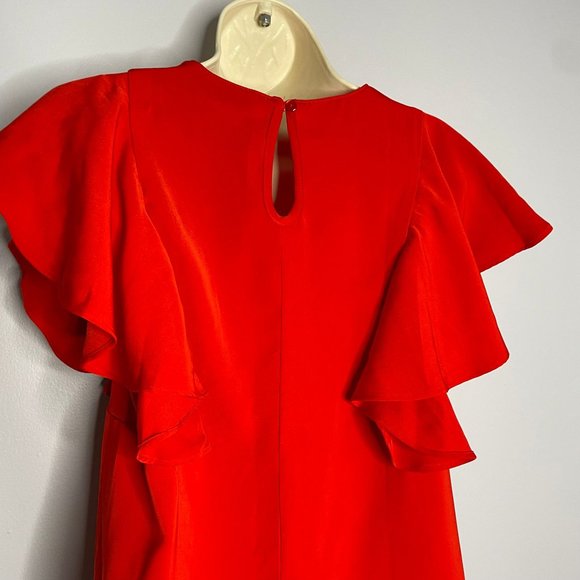 Lucy Wang Red Flutter Sleeves Ruffle Hem Dress - Picture 3 of 8